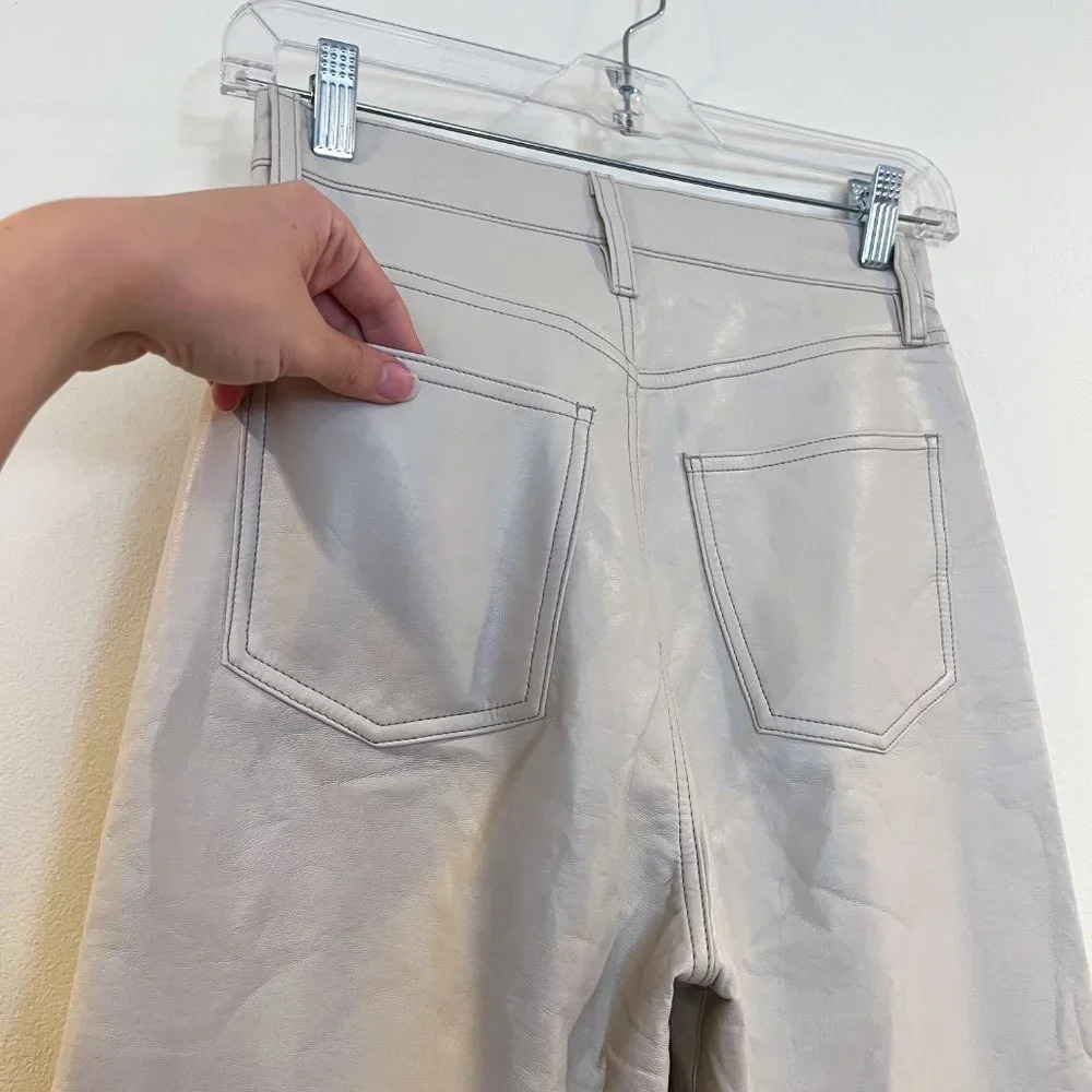 Agolde 90s Pinch Waist Cream Recycled Leather High Waist Straight Leg Pants 24 - Picture 11 of 13